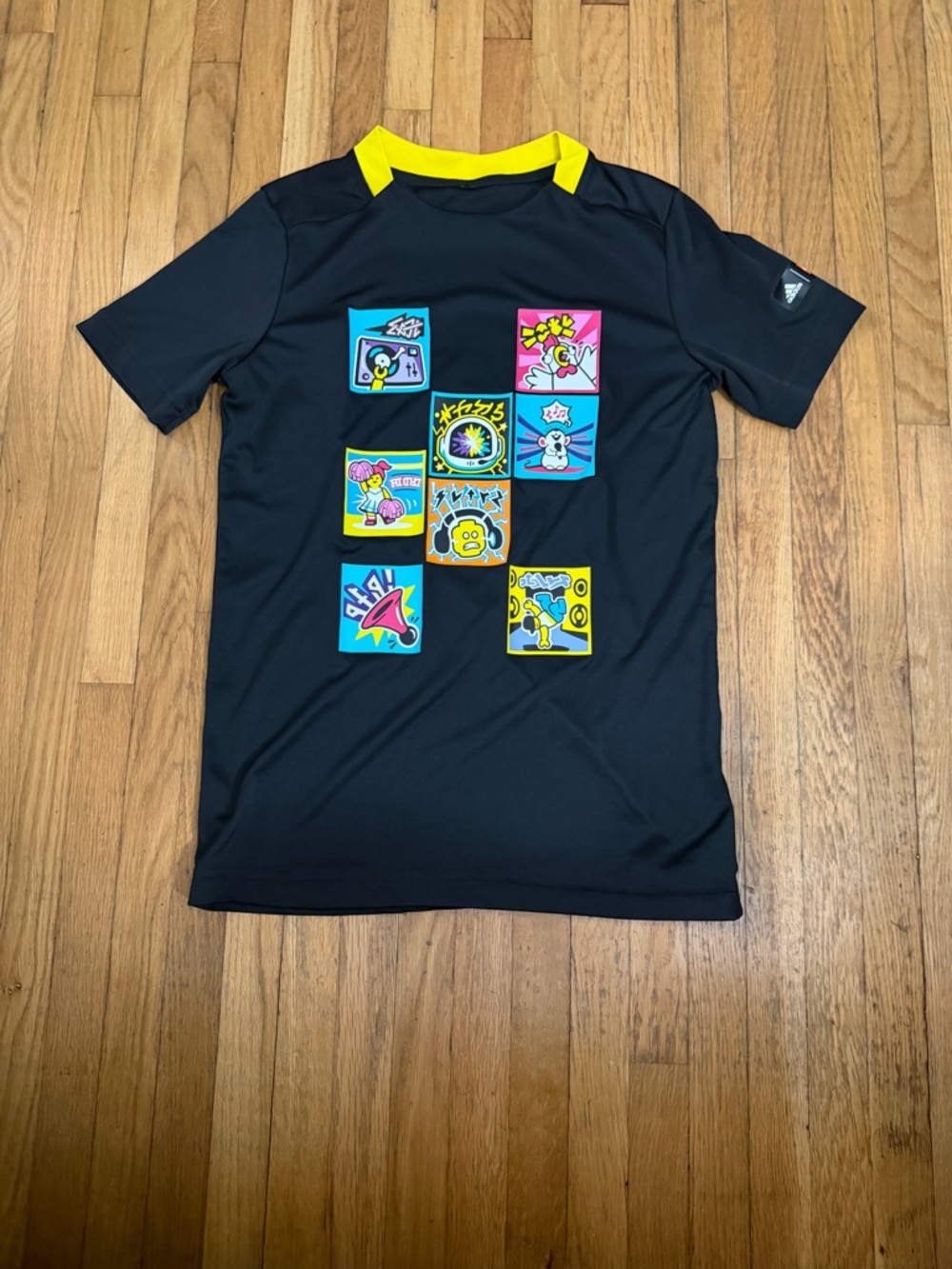 10/12 Adidas x LEGO VIDIYO Graphic Performance T Shirt Black Yellow
